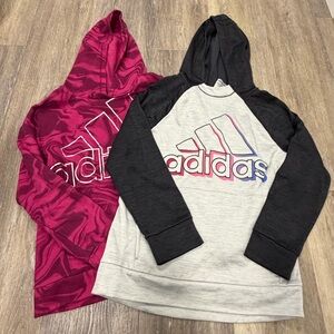adidas Girls' Hoodies - Magenta Marble & Gray with Black Sleeves